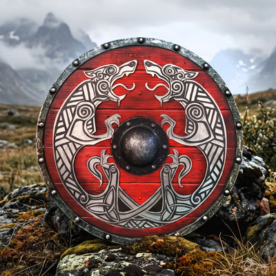 Viking Wall Decor Shield, Round Wooden with Norse Wolf Design