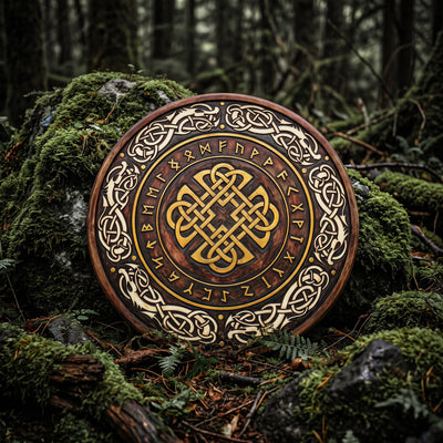 Handmade Viking Rune & Celtic Knot Wooden Shield Decor