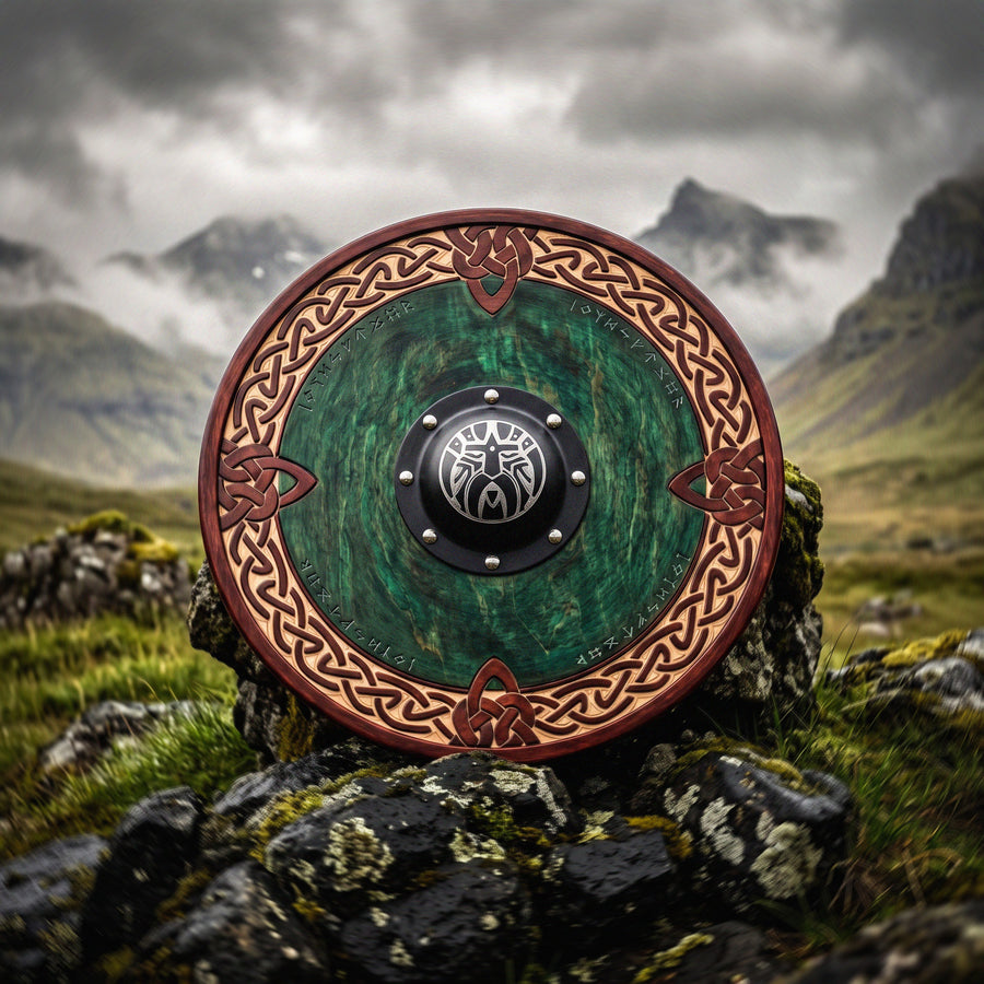 Odin Face Shield, Norse Viking Rune Shield with Celtic Knot Wall Decor