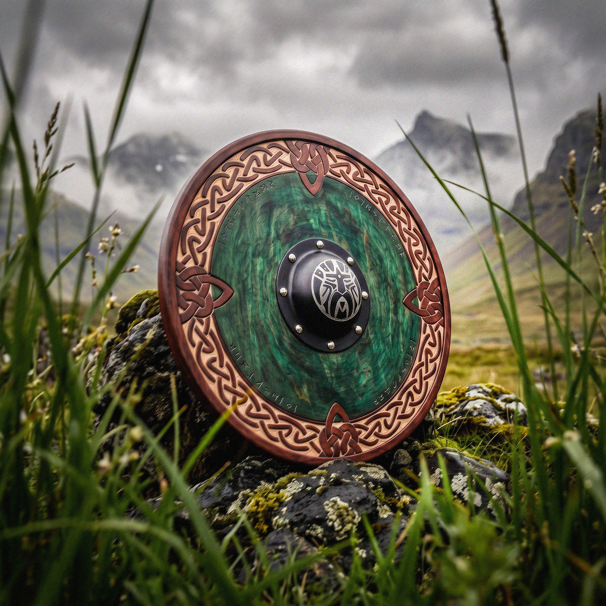 Odin Face Shield, Norse Viking Rune Shield with Celtic Knot Wall Decor