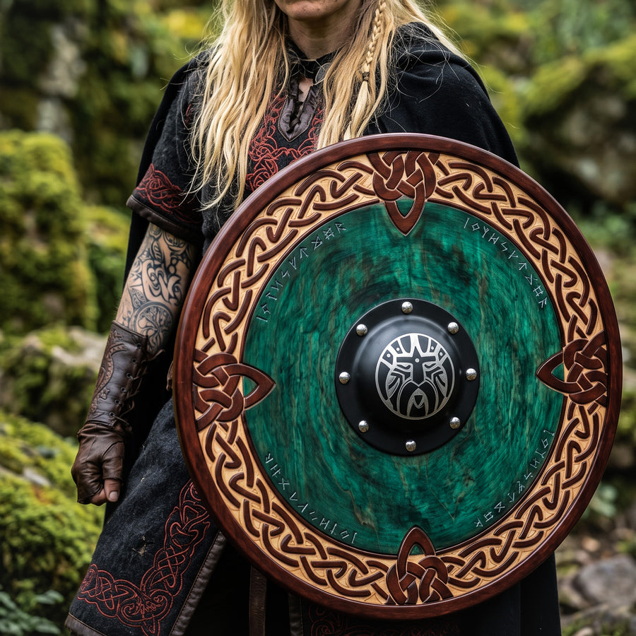Odin Face Shield, Norse Viking Rune Shield with Celtic Knot Wall Decor