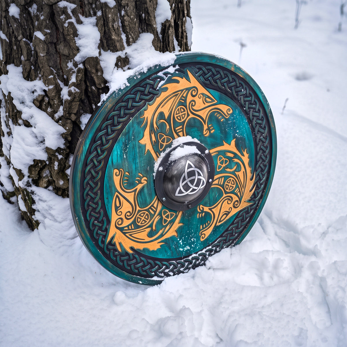 Viking Fenrir Wolf Shield, Trinity Knot Eternity Decor Art