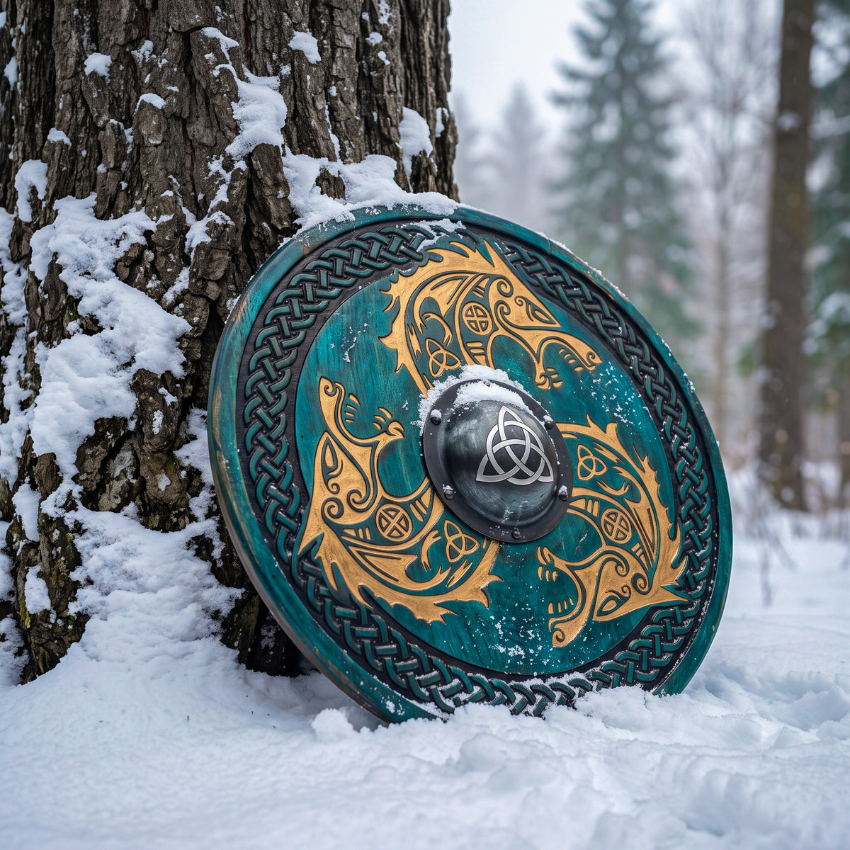 Viking Fenrir Wolf Shield, Trinity Knot Eternity Decor Art