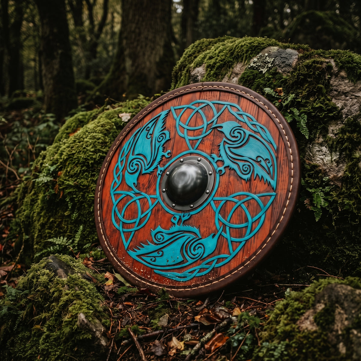 Celtic Raven Shield Wall Decor, Carved Wooden Round Viking Shield