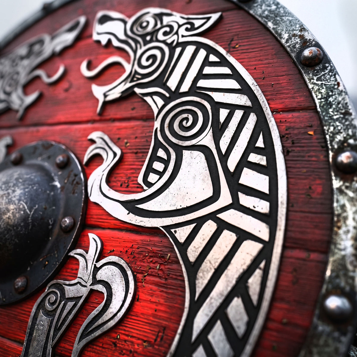 Viking Wall Decor Shield, Round Wooden with Norse Wolf Design