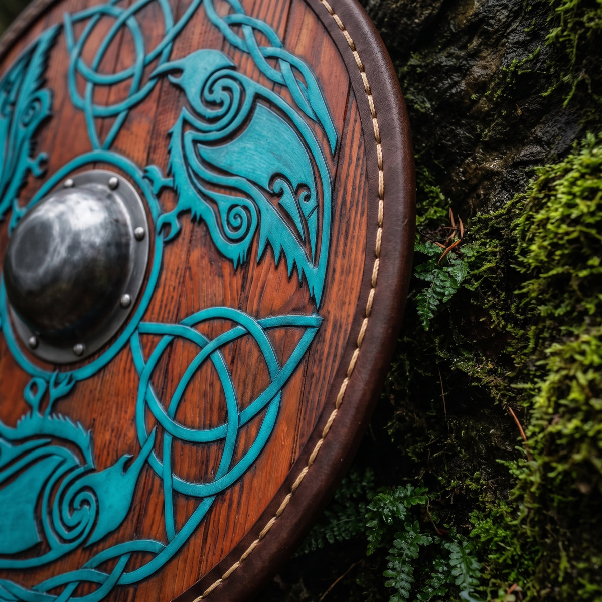 Celtic Raven Shield Wall Decor, Carved Wooden Round Viking Shield