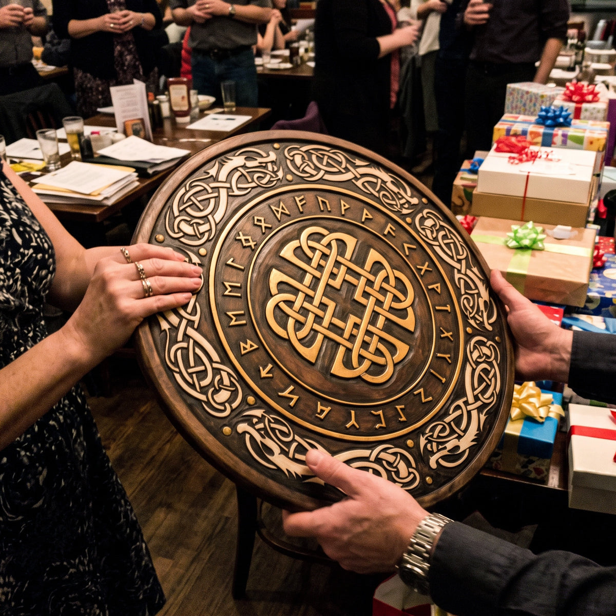 Handmade Viking Rune & Celtic Knot Wooden Shield Decor
