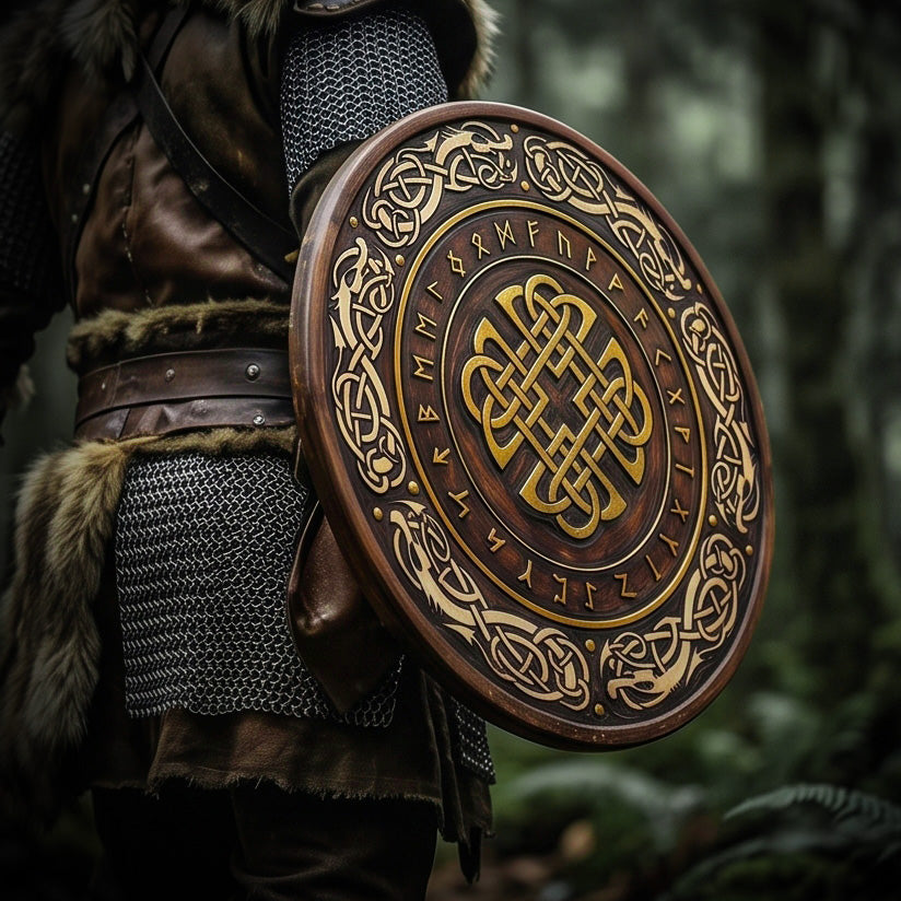 Handmade Viking Rune & Celtic Knot Wooden Shield Decor