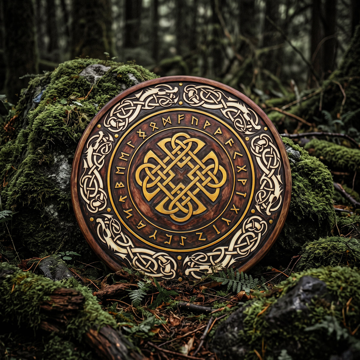 Handmade Viking Rune & Celtic Knot Wooden Shield Decor