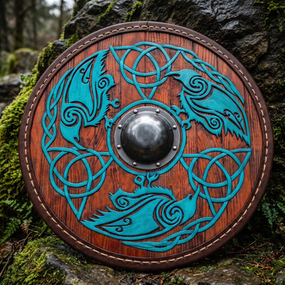 Celtic Raven Shield Wall Decor, Carved Wooden Round Viking Shield
