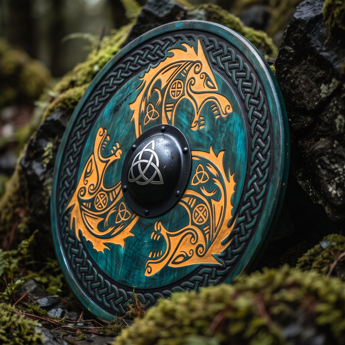 Viking Fenrir Wolf Shield, Trinity Knot Eternity Decor Art