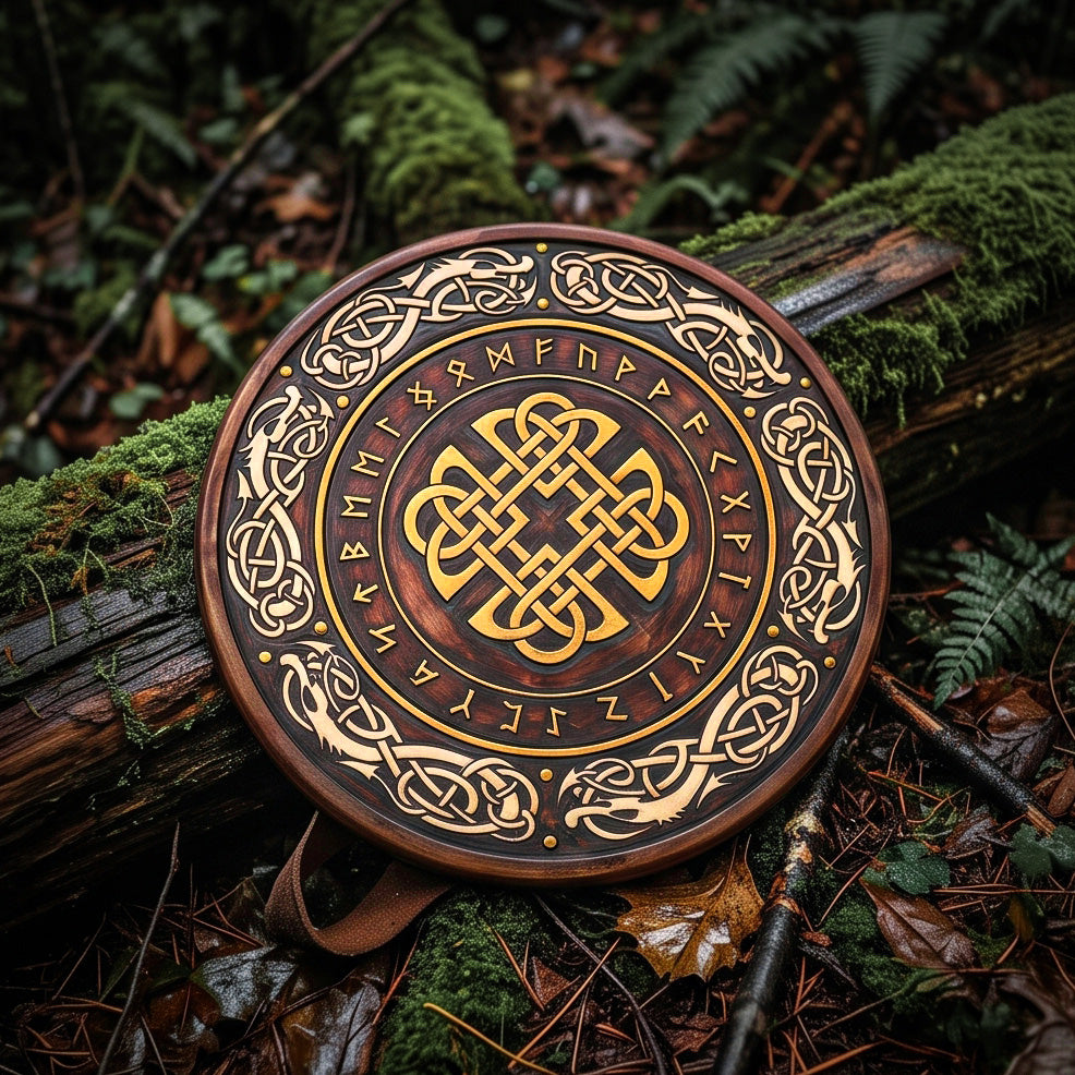 Handmade Viking Rune & Celtic Knot Wooden Shield Decor