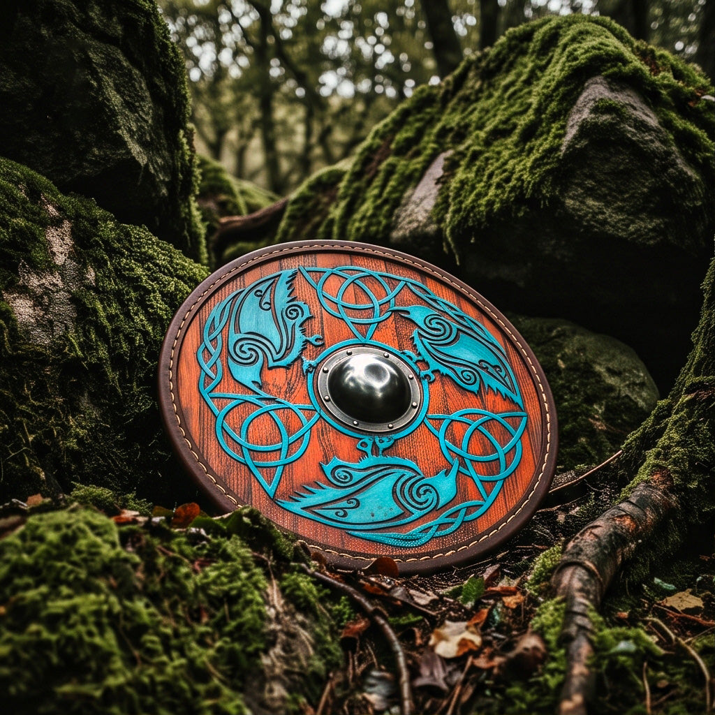 Celtic Raven Shield Wall Decor, Carved Wooden Round Viking Shield