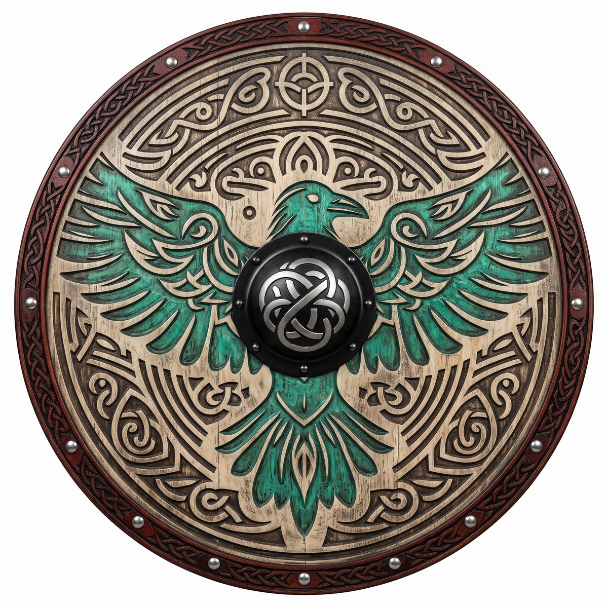 Huginn and Muninn Raven Viking Shield, Carved Wooden Wall Decor